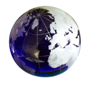 מגן הוקרה בצורת כדור זכוכית ככדור הארץ כחול ועיצוב בהתזת חול.